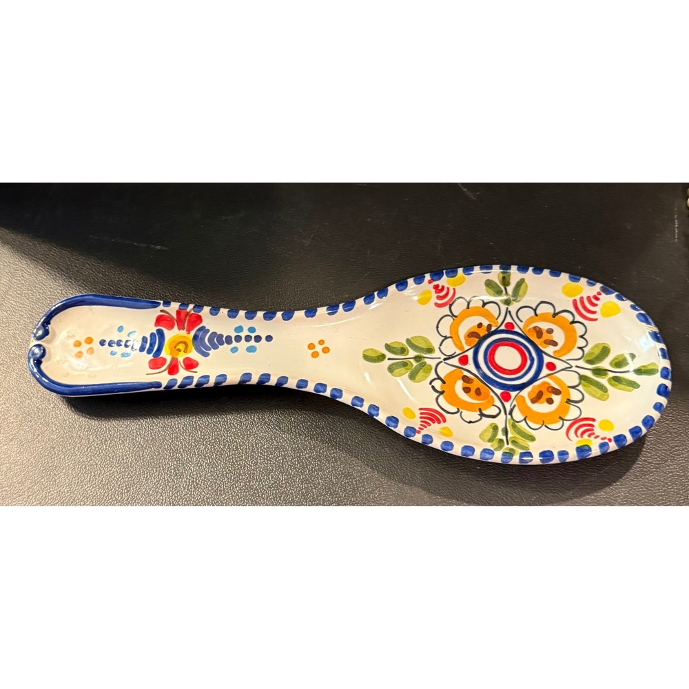 Talavera Style Spoon Rest Multicolor Hand Painted Floral Ceramic Kitchen Boho‎